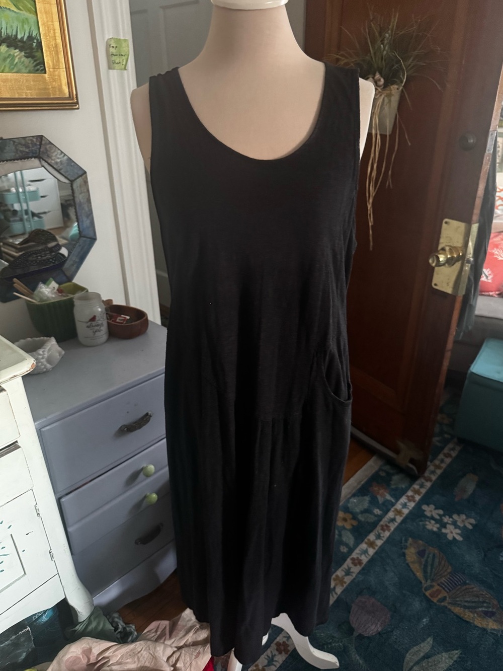 Cut Loose Black Sleeveless Slub Cotton Scoop Neck Dress M Lagenlook VGUC